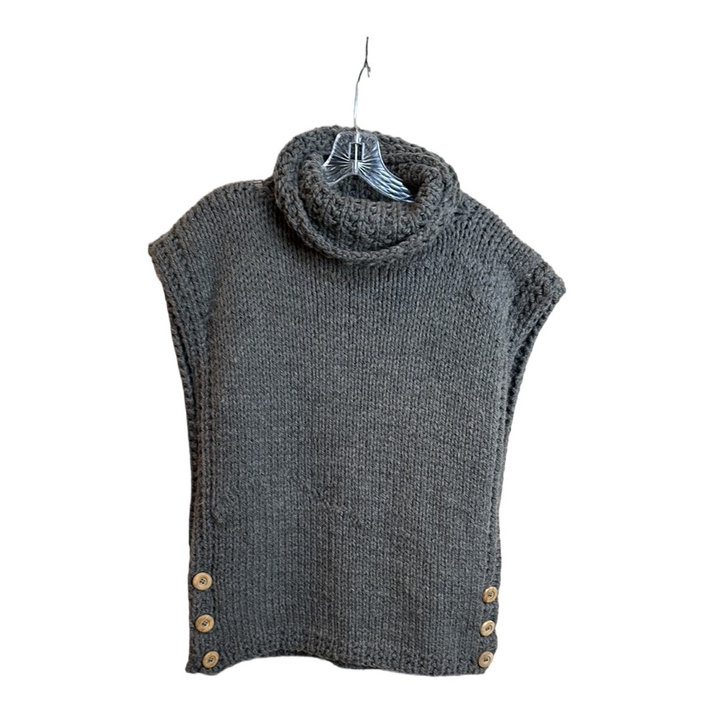 Charcoal Gray Turtleneck Cowl-neck Chunky Knit Vest Sweater - Picture 1 of 6